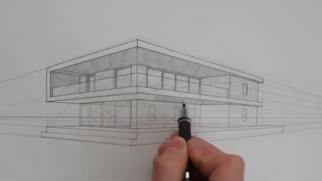 آموزش طراحی یک ساختمان مدرن با پرسپکتیو دقیق
