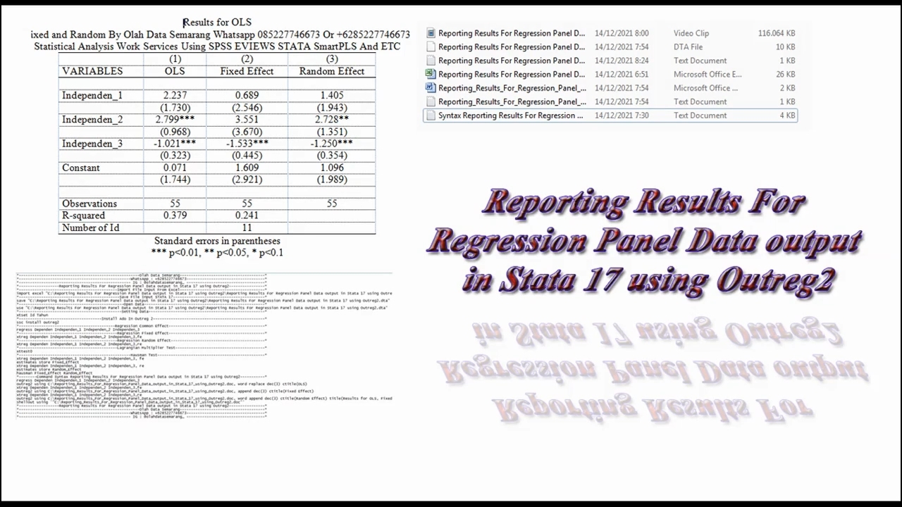 Reporting Results For Regression Panel Data Output In Stata 17 Using ...