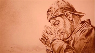 نقاشی با شن برشی از وصیتنامه سردار شهید سلیمانی پیرامون هنر امام خمینی(ره)