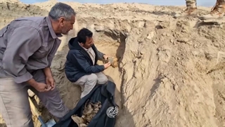 کشف شهید دفاع مقدس در منطقه شلمچه - شرق دجله با ماسک شیمیایی - دیماه 1403